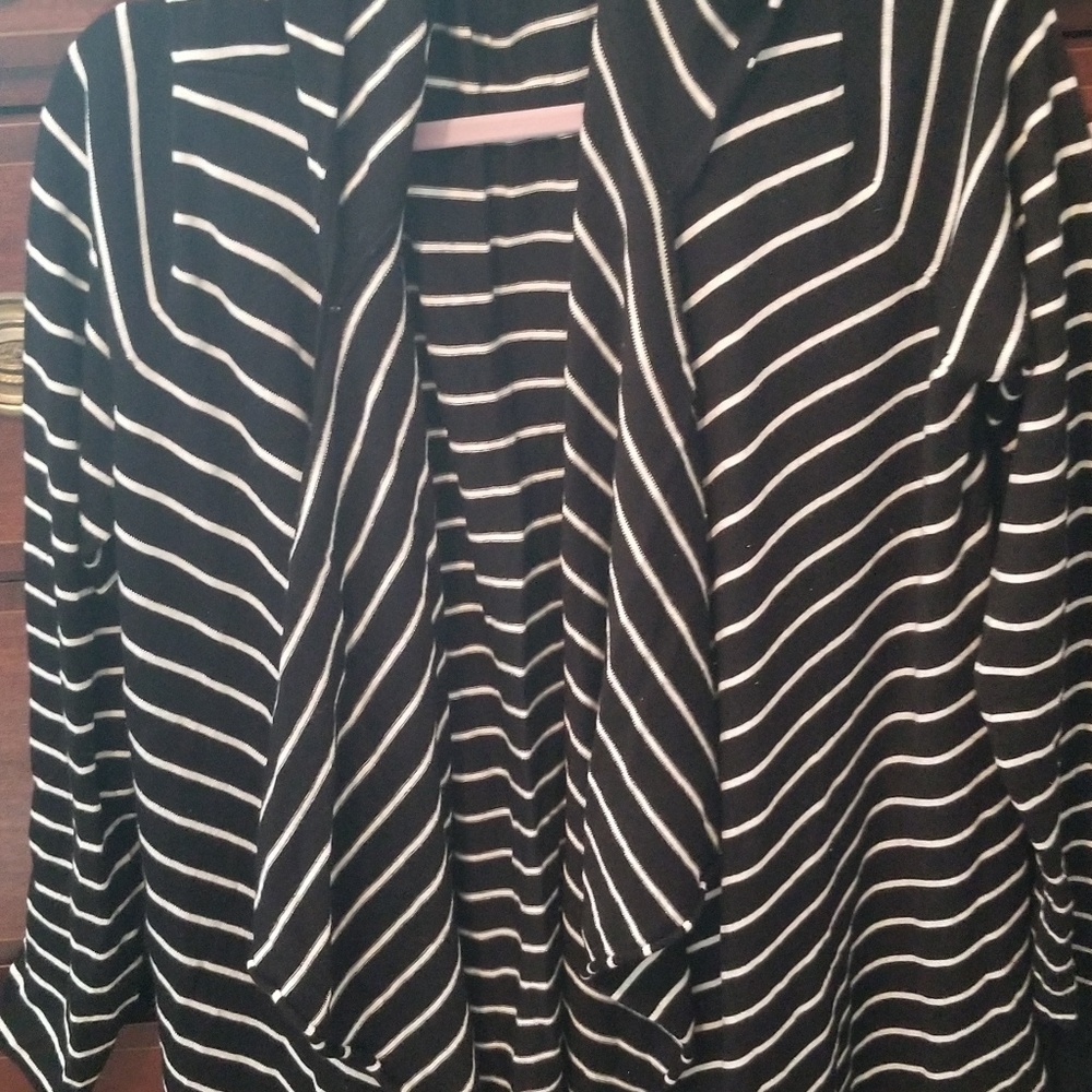 Hooded black and white strip cover up.